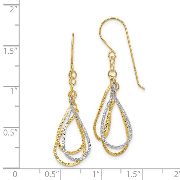 Two Tone Diamond Cut Triple Teardrop Dangle Earrings in 14k Gold - Picture 4 of 5